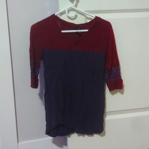 Maroon&navy quarter sleeve tee